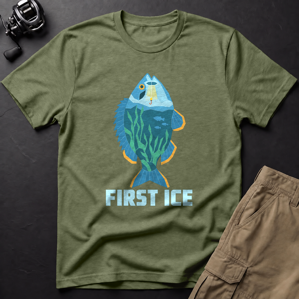 First Ice Bluegill Ice Fishing T-Shirt — Moss