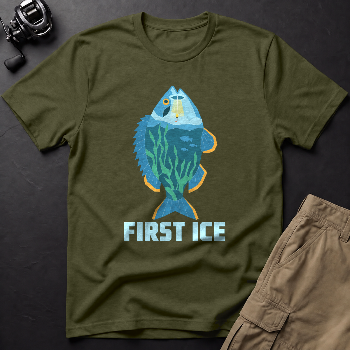 First Ice Bluegill Ice Fishing T-Shirt — Sage