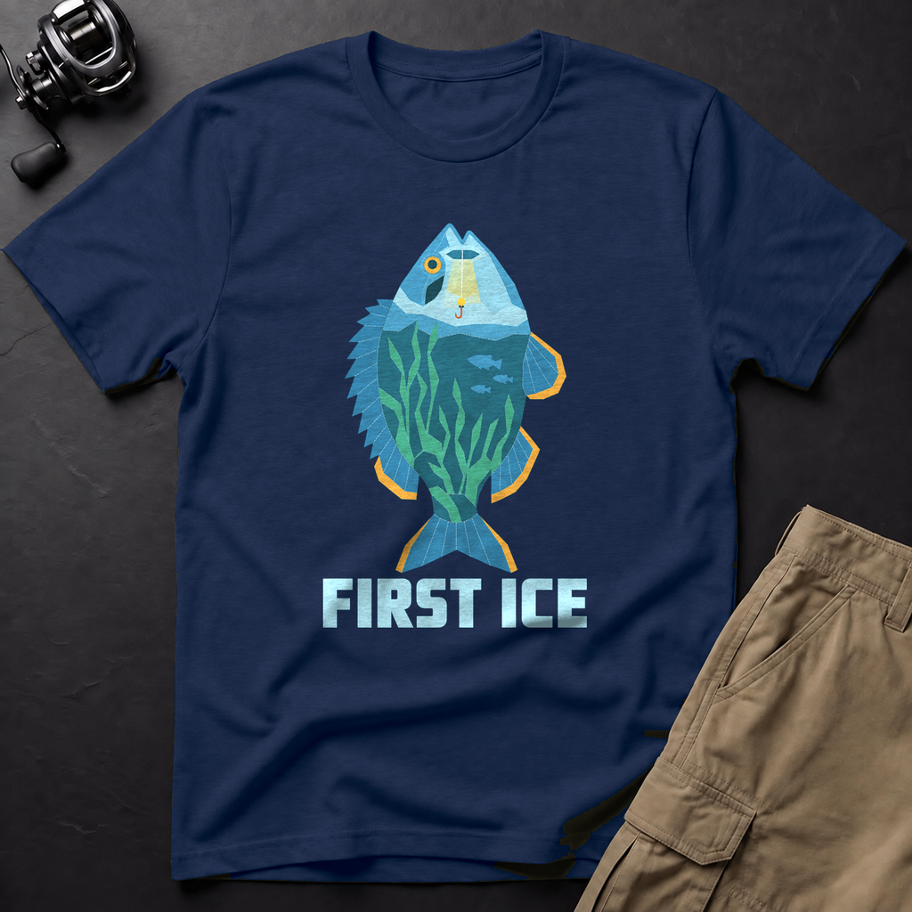 First Ice Bluegill Ice Fishing T-Shirt — True Navy