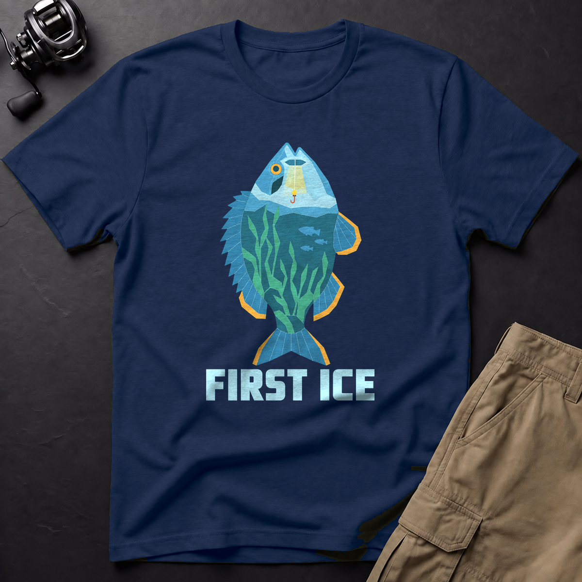First Ice Bluegill Ice Fishing T-Shirt — True Navy