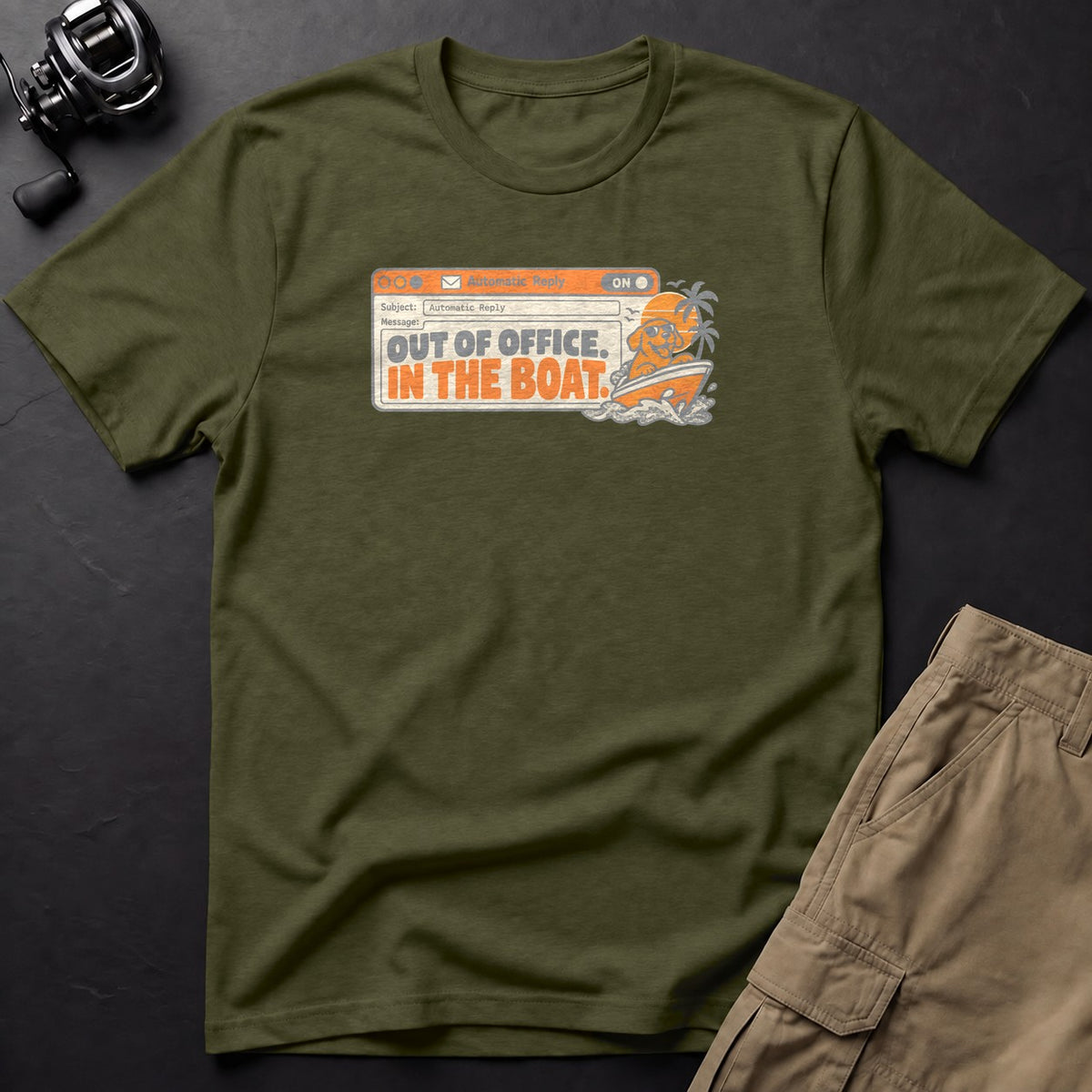 Out of Office. in the Boat. T-Shirt — Sage