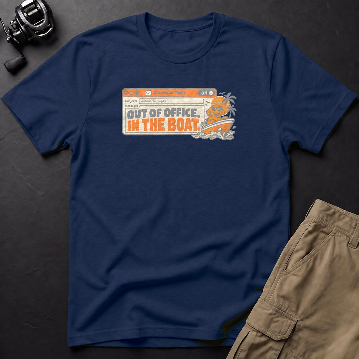 Out of Office. in the Boat. T-Shirt — True Navy
