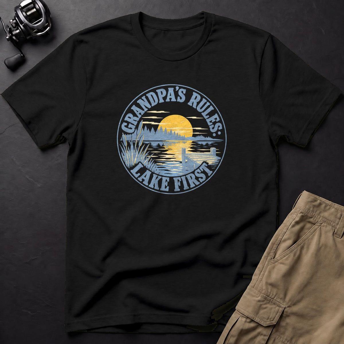 Grandpa's Rules: Lake First T-Shirt — Black