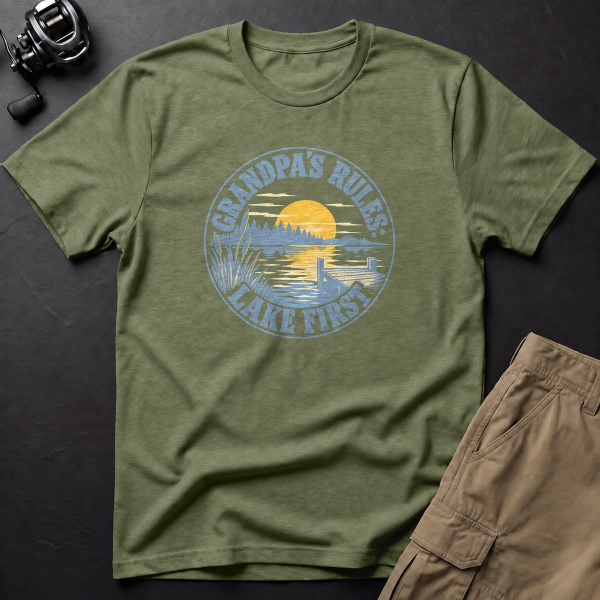 Grandpa's Rules: Lake First T-Shirt — Moss
