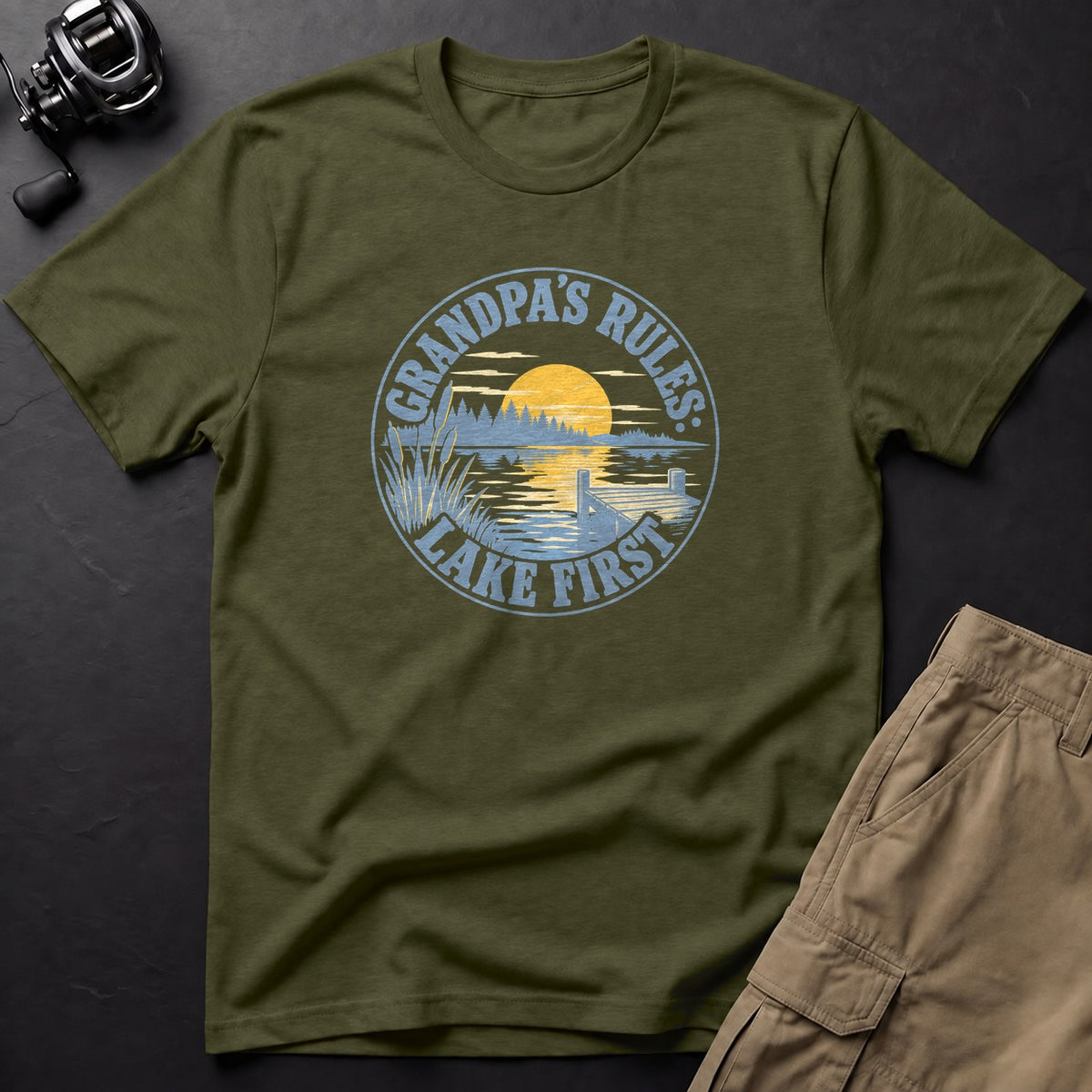 Grandpa's Rules: Lake First T-Shirt — Sage
