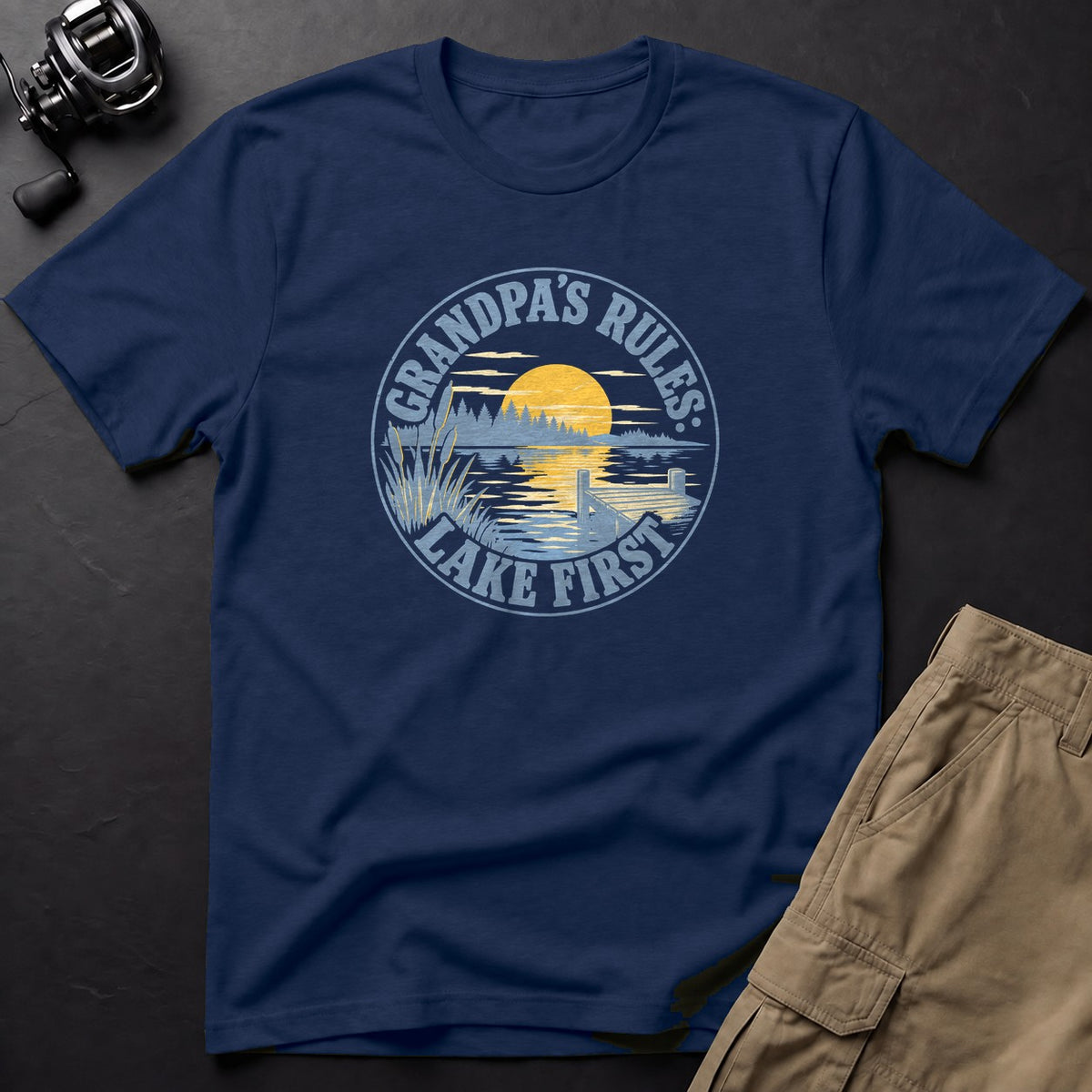 Grandpa's Rules: Lake First T-Shirt — True Navy