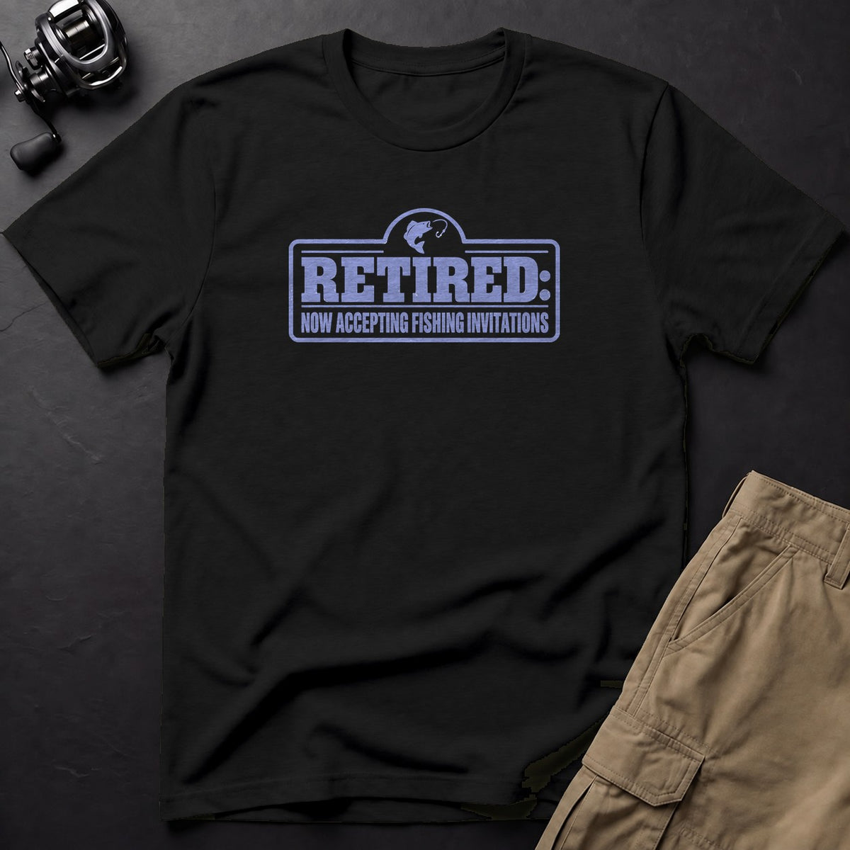 Retired: Now Accepting Fishing Invitations T-Shirt — Black