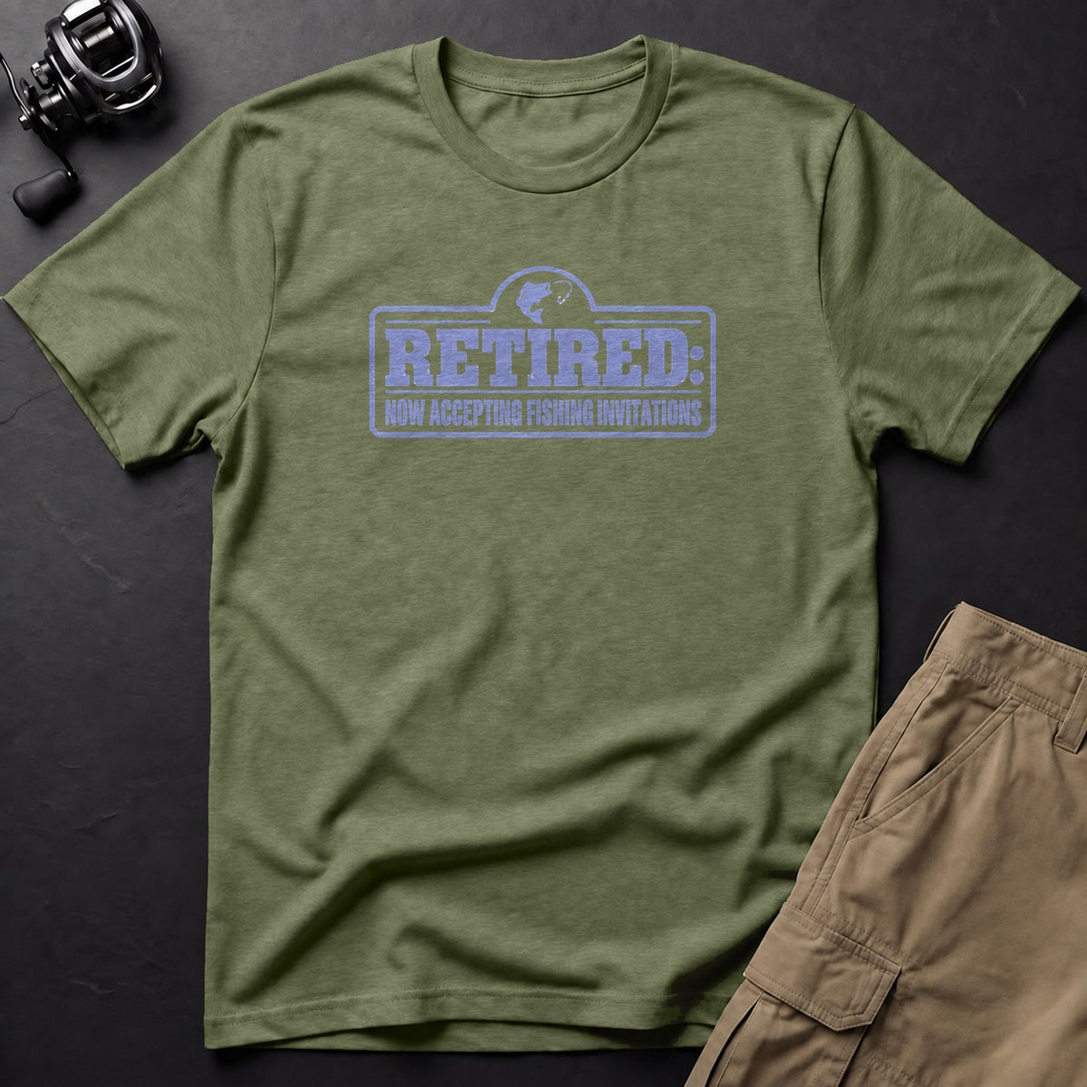 Retired: Now Accepting Fishing Invitations T-Shirt — Moss