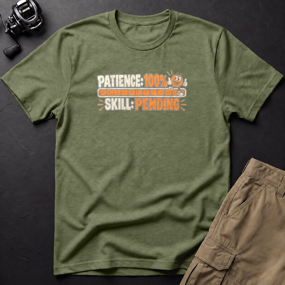 Patience: 100% · Skill: Pending T-Shirt — Moss