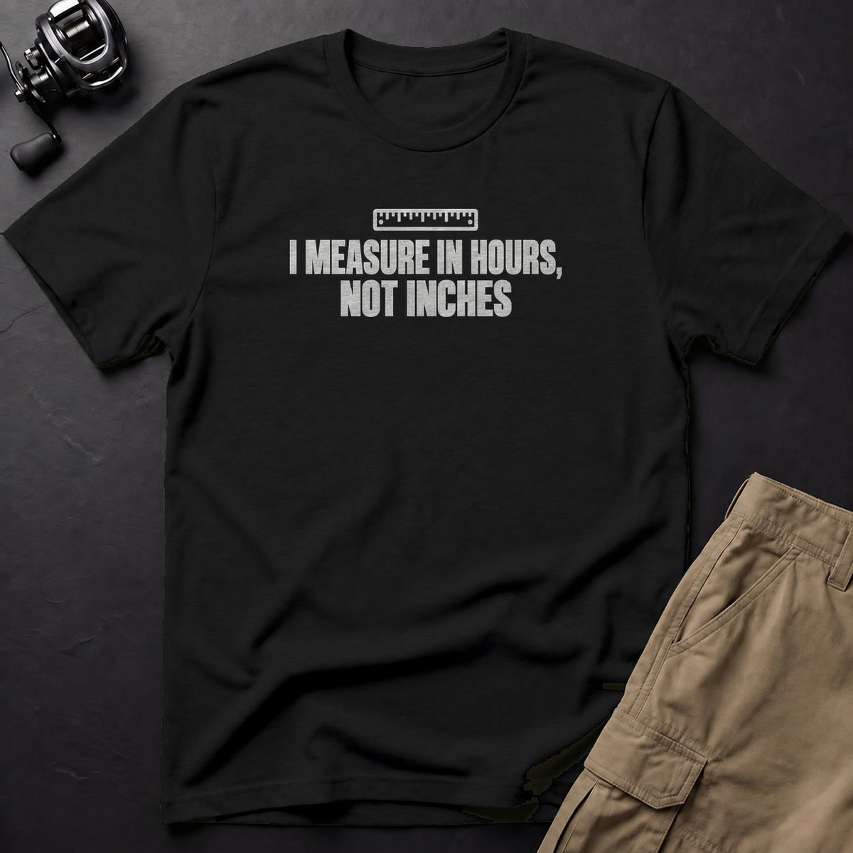 I Measure in Hours, Not Inches T-Shirt — Black
