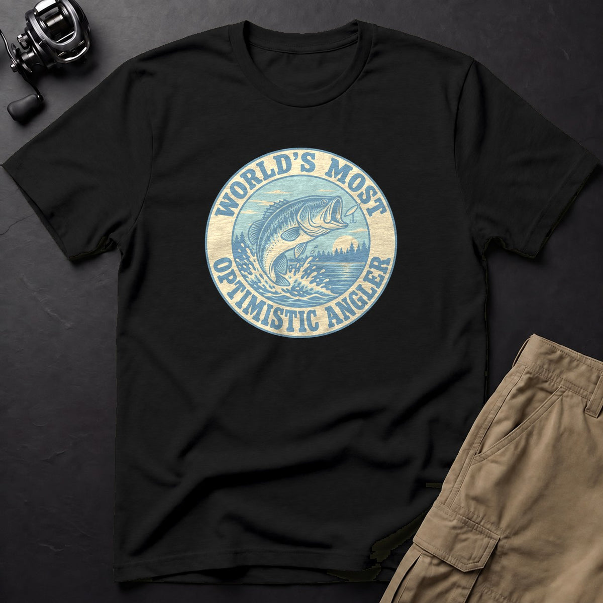 World's Most Optimistic Angler T-Shirt — Black