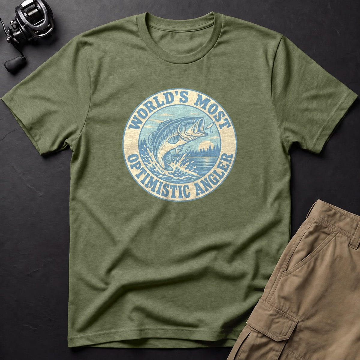 World's Most Optimistic Angler T-Shirt — Moss