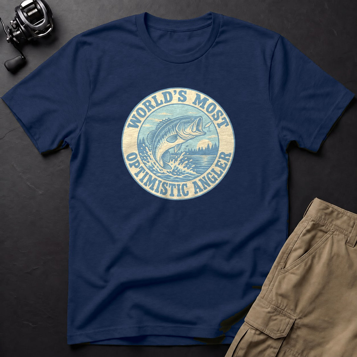 World's Most Optimistic Angler T-Shirt — True Navy