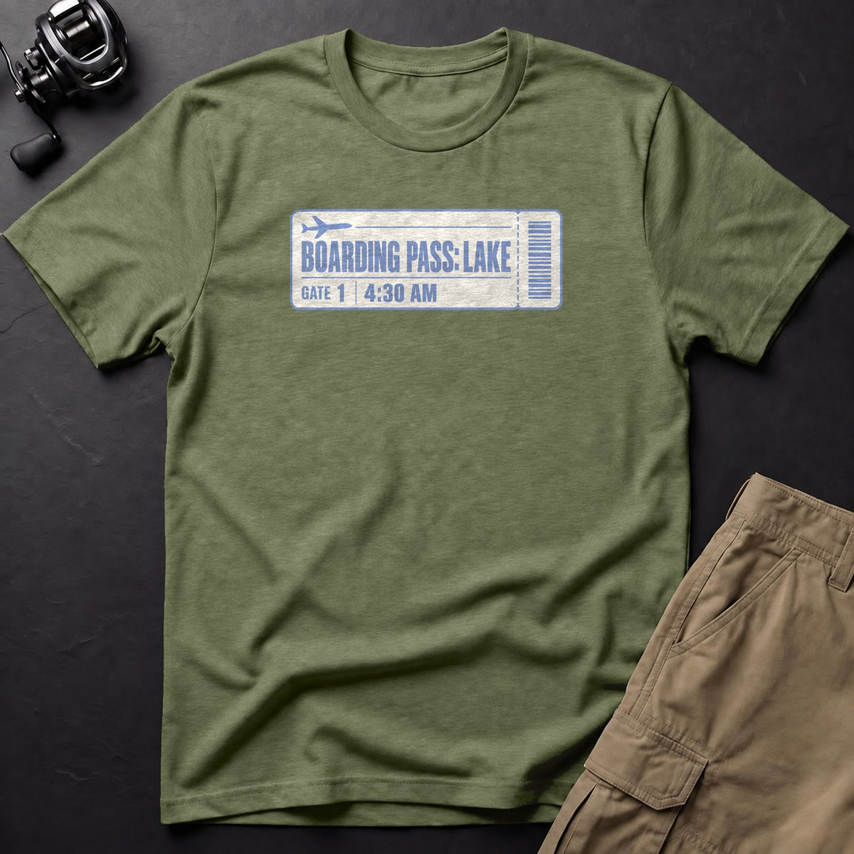 Boarding Pass: Lake, Gate 1, 4:30 Am T-Shirt — Moss