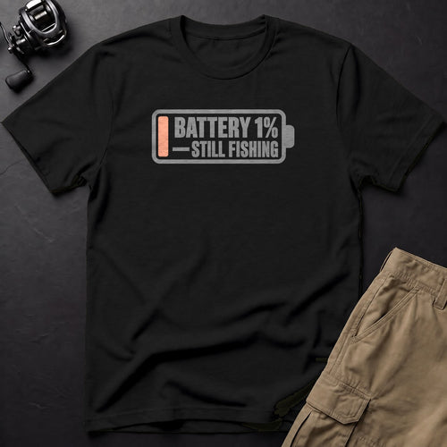 Battery 1% — Still Fishing T-Shirt — Black