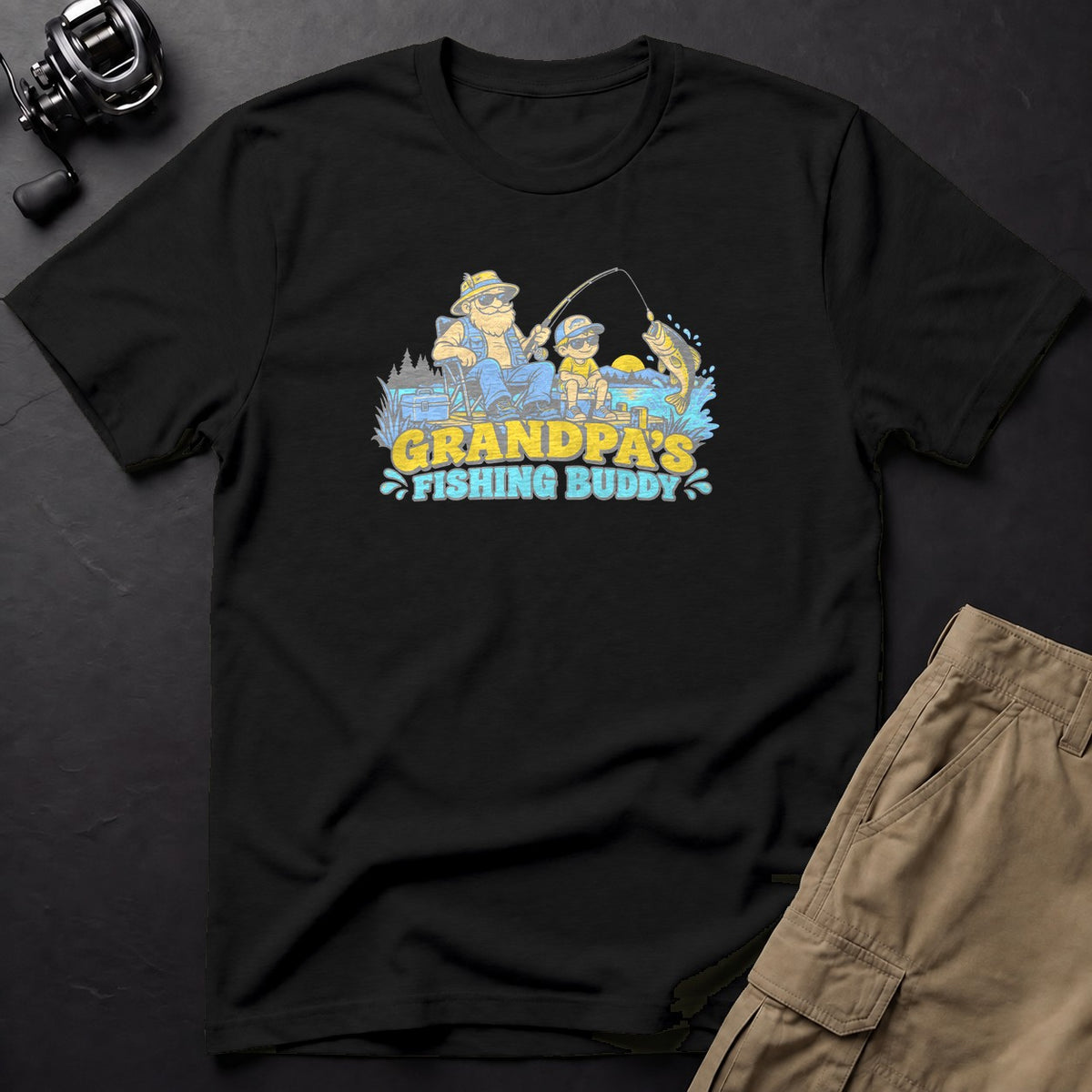 Grandpa's Fishing Buddy T-Shirt — Black