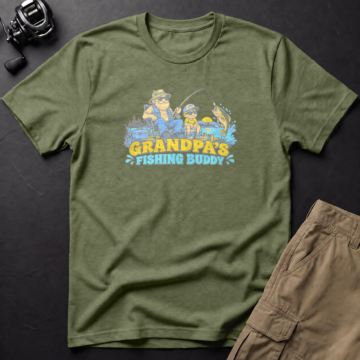 Grandpa's Fishing Buddy T-Shirt — Moss